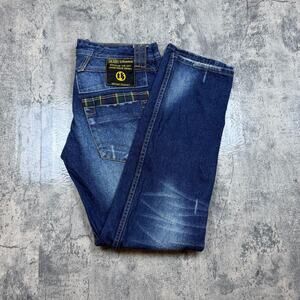 Japanese Denim Brand TAKASHY KUROSOWA Faded Plaid Distressed Denim Jeans Size 34
